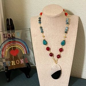 Studio Barse Red and Teal Beaded Necklace NWOT # BRNK